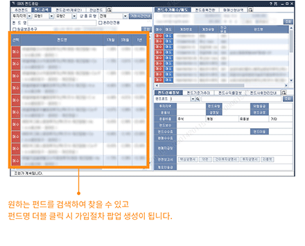 펀드명 더블 클릭시 가입절차 팝업 생성이 됩니다.